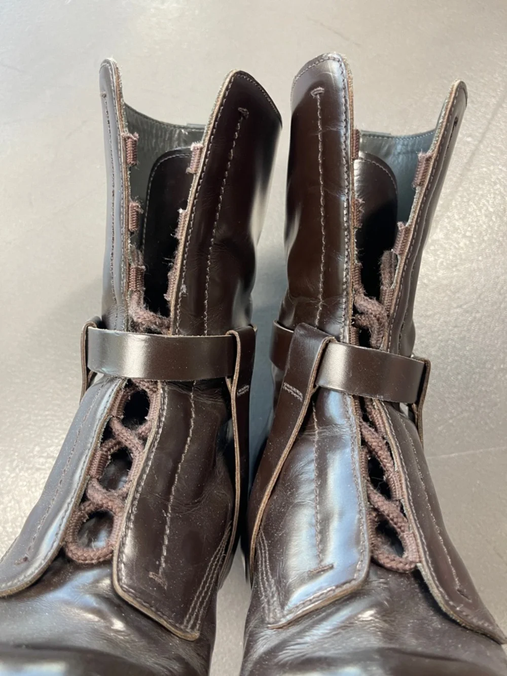 JIL SANDER Mens Brown Smooth Leather Mid-Calf Lace Up Harness Belt Boots Size 7